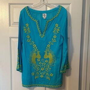 Blue Tunic with lime green Embroidery